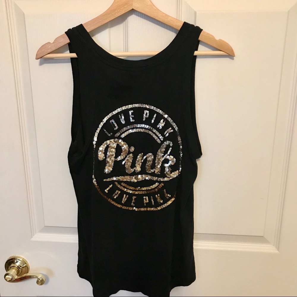 ⚜️VS PINK XS blinged out black sequin tank